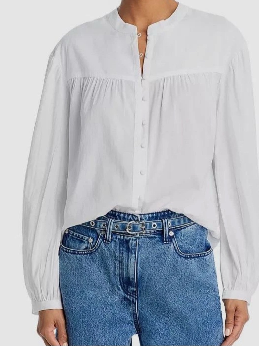 PAIGE White Cotton Button-Down Peasant Blouse